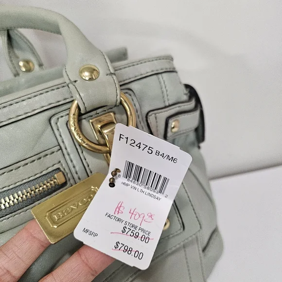 MSRP $700 Coach Hampton Lindsay Satchel Handbag Tote Mint Green Leather Turnlock - Picture 7 of 11